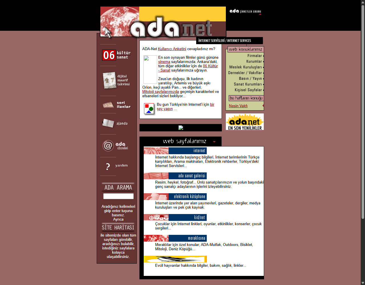 Ada-Net ana sayfası, 1998