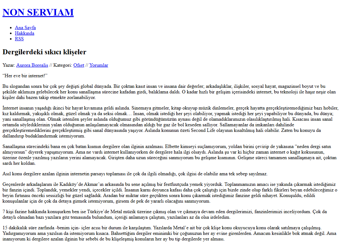 nonserviam.org blog yazısı, 2009